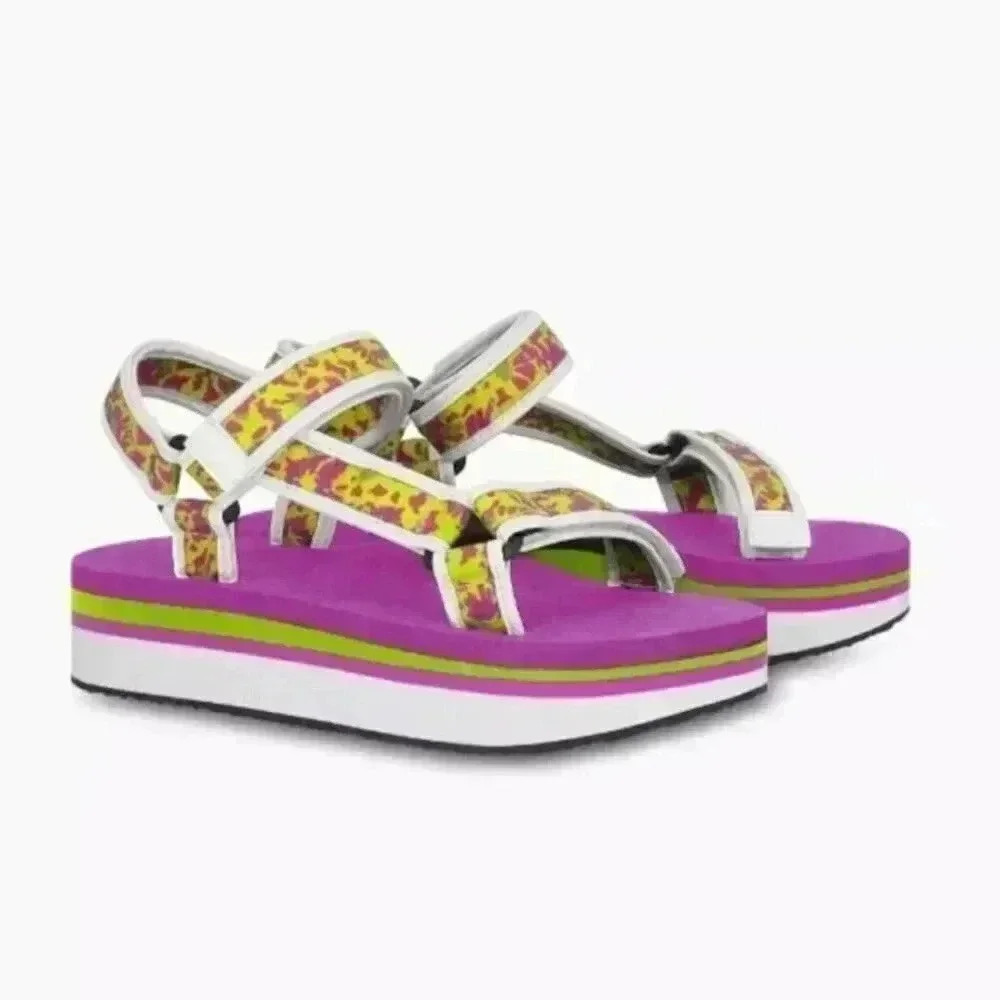 Tanya Taylor Purple and Yellow Platform Sandals